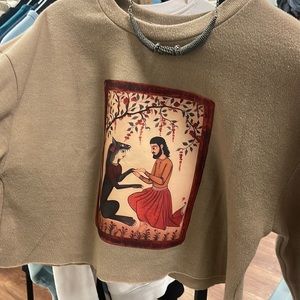 Cropped sweatshirt with Persian love cat woman